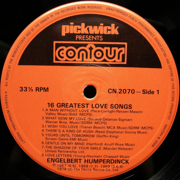 Engelbert Humperdinck : 16 Greatest Love Songs (LP, Comp)