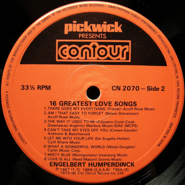 Engelbert Humperdinck : 16 Greatest Love Songs (LP, Comp)