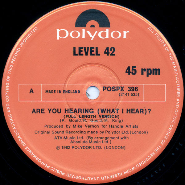 Level 42 : Are You Hearing (What I Hear)? (12", Single)