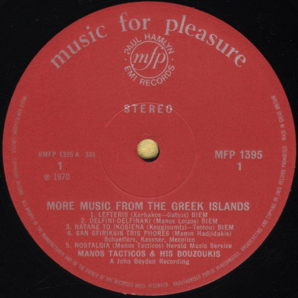 Tacticos And His Bouzoukis : More Music From The Greek Islands (LP)