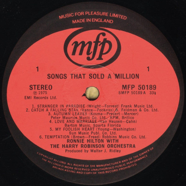 Ronnie Hilton And The Wonderfully Continuous Sound Of Harry Robinson And His Orchestra : Songs That Sold A Million (LP, Comp)