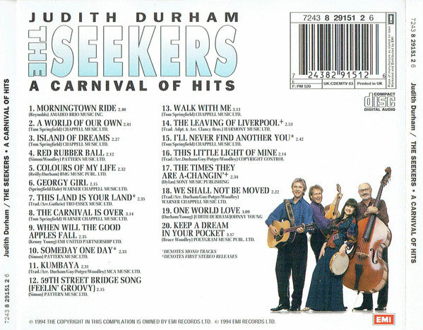 Judith Durham / The Seekers : A Carnival Of Hits (CD, Comp, RM)