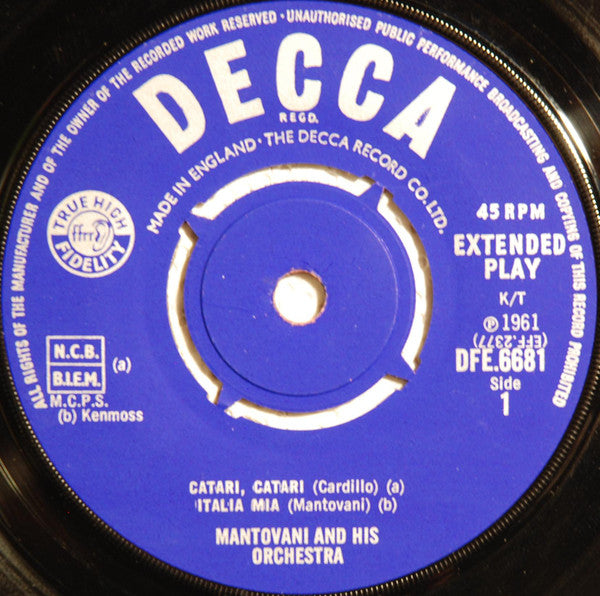 Mantovani : Italia Mia (7", EP, Mono)