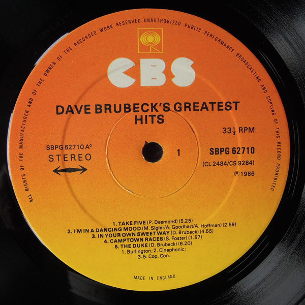 Dave Brubeck : Dave Brubeck's Greatest Hits (LP, Comp)