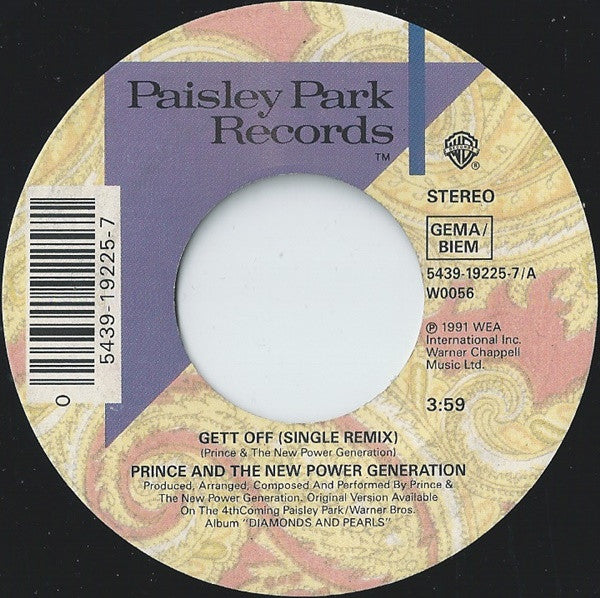 Prince And The New Power Generation : Gett Off (7", Single, Lar)