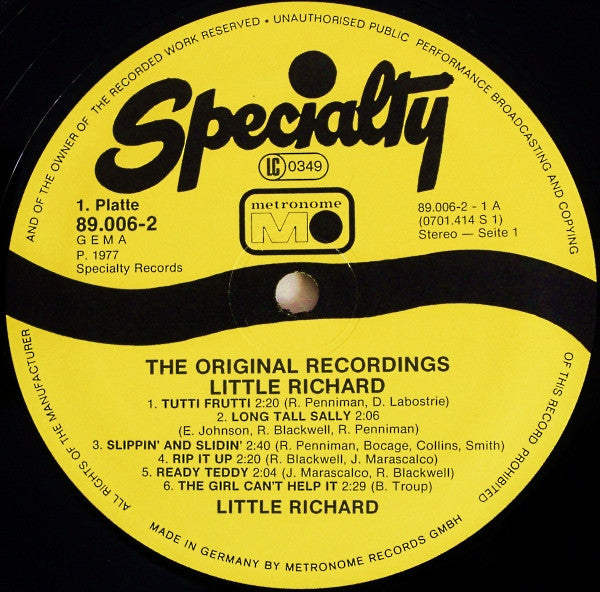 Little Richard : The Original Recordings Of Little Richard (2xLP, Comp)