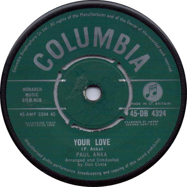 Paul Anka : Lonely Boy (7", Single)