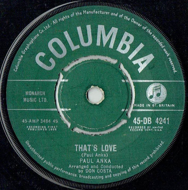 Paul Anka : (All Of A Sudden) My Heart Sings (7")