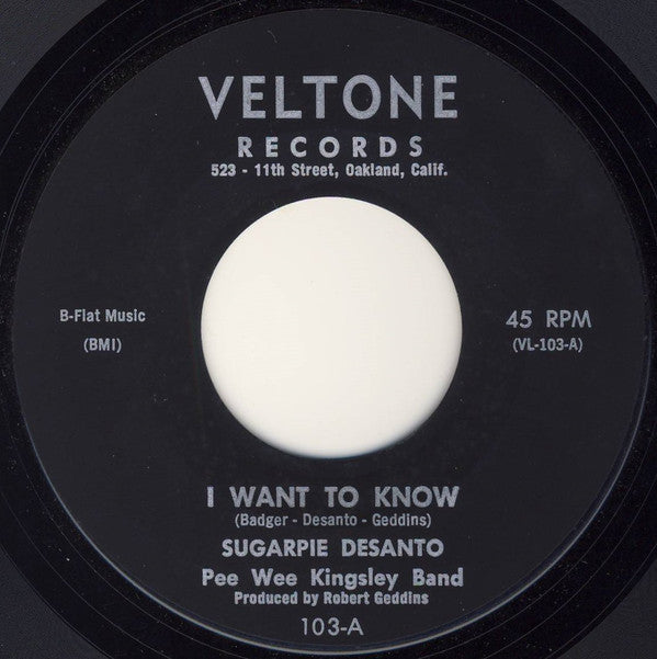 Sugar Pie DeSanto, Pee Wee Kingsley Band, Pee Wee Kingsley : I Want To Know / Baby It Ain't Right (7", Styrene)