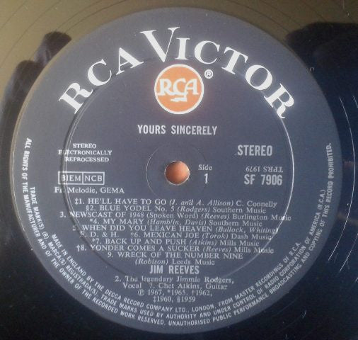 Jim Reeves : Yours Sincerely (LP, Album)