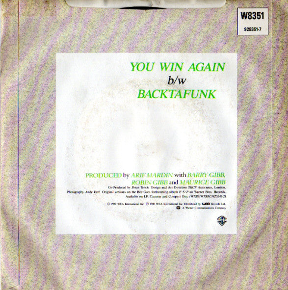 Bee Gees : You Win Again (7", Single, Pap)