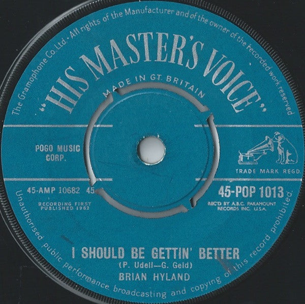 Brian Hyland : Ginny Come Lately (7", Single)