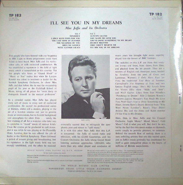 Max Jaffa : I'll See You In My Dreams (LP, Mono)