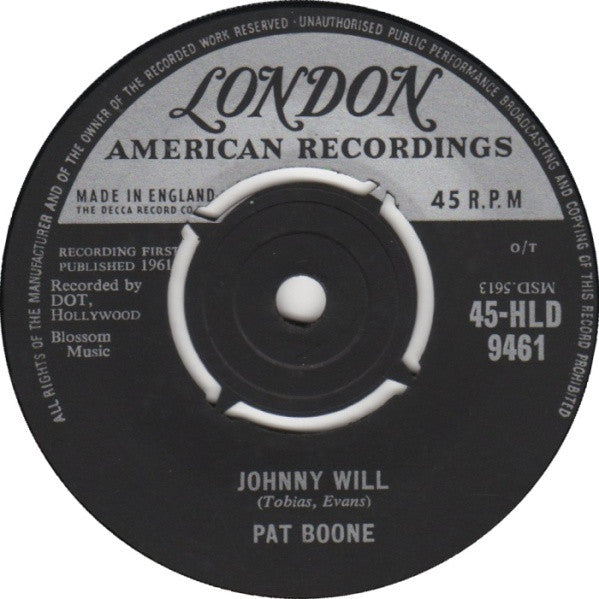 Pat Boone : Johnny Will (7")