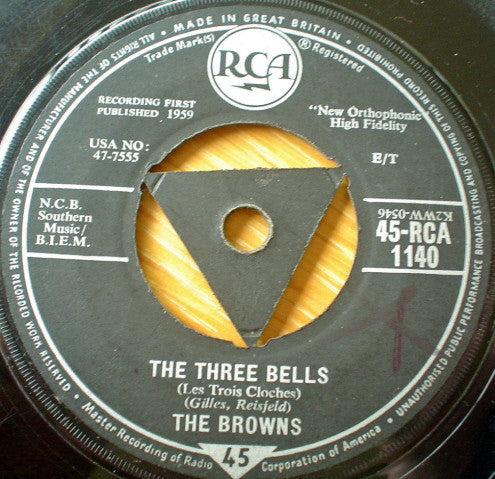 The Browns (3) : The Three Bells / Heaven Fell Last Night (7", Single, Tri)