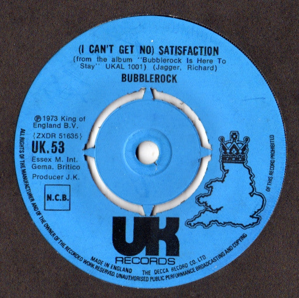 Bubblerock : (I Can't Get No) Satisfaction (7", Single)