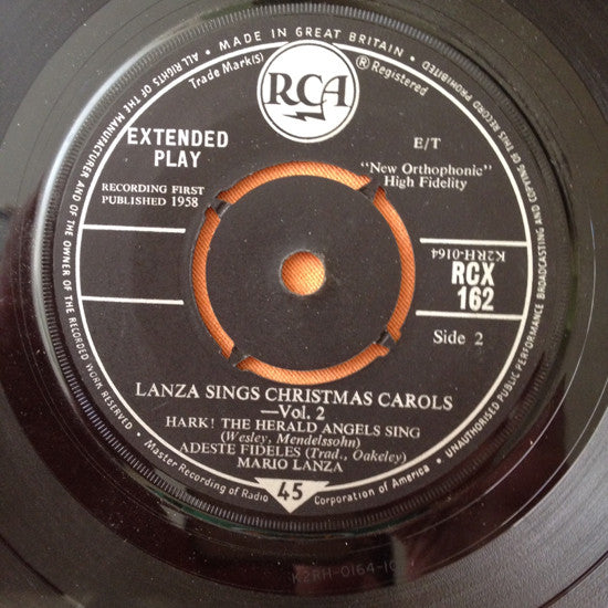 Mario Lanza : Lanza Sings Christmas Carols Vol.2 (7", EP, Gat)