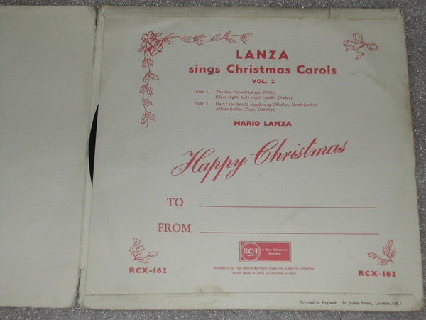 Mario Lanza : Lanza Sings Christmas Carols Vol.2 (7", EP, Gat)
