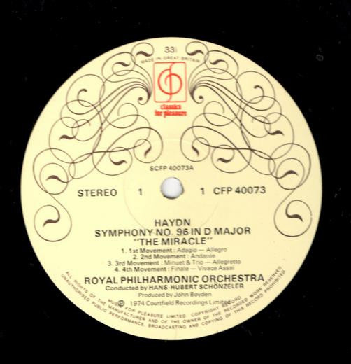 Royal Philharmonic Orchestra, Hans-Hubert Schönzeler, Joseph Haydn : Symphony No. 96 In D Major "The Miracle", Symphony No.102 In Bes Major (LP)