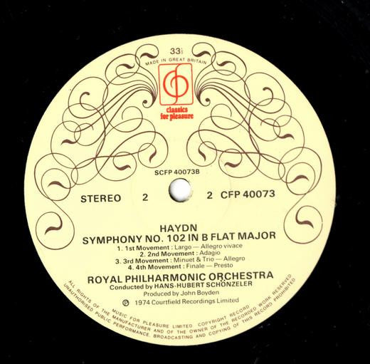 Royal Philharmonic Orchestra, Hans-Hubert Schönzeler, Joseph Haydn : Symphony No. 96 In D Major "The Miracle", Symphony No.102 In Bes Major (LP)