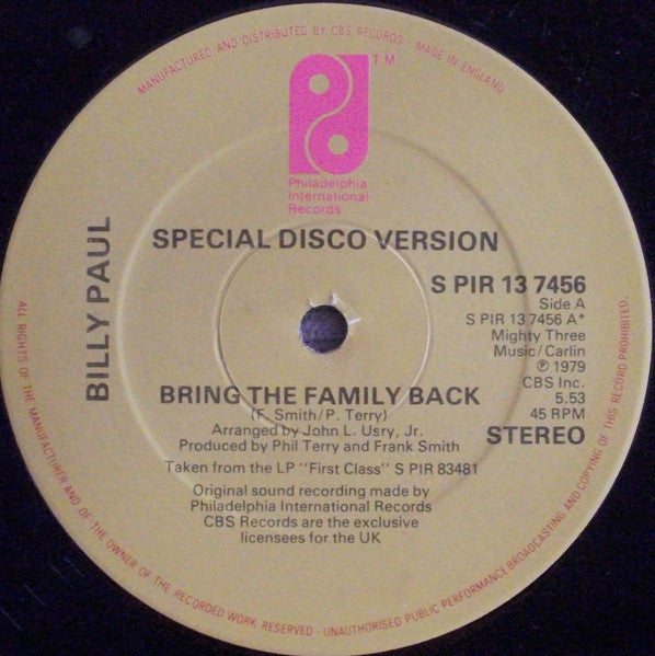 Billy Paul : Bring The Family Back (12", Single)