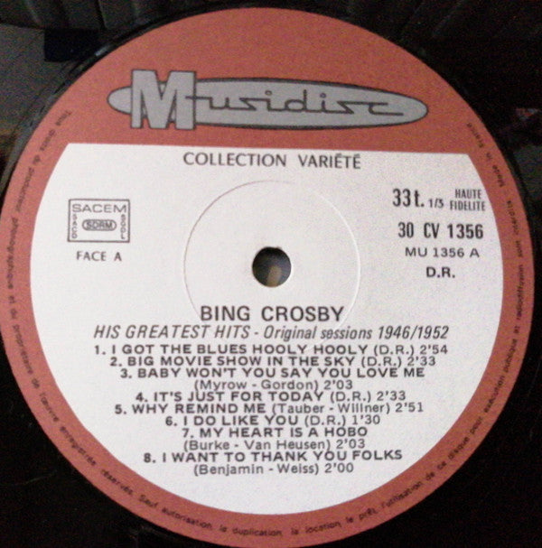 Bing Crosby : His Greatest Hits - Original Sessions 1946/1952 (LP, Comp)