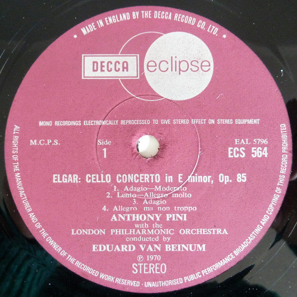 Sir Edward Elgar, Anthony Pini, London Philharmonic Orchestra, Eduard van Beinum : Cello Concerto  / Cockaigne Overture / Wand Of Youth (LP, Comp)