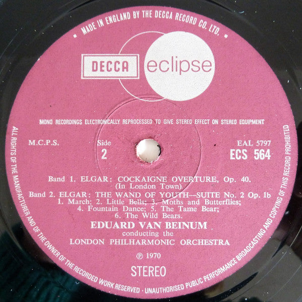 Sir Edward Elgar, Anthony Pini, London Philharmonic Orchestra, Eduard van Beinum : Cello Concerto  / Cockaigne Overture / Wand Of Youth (LP, Comp)
