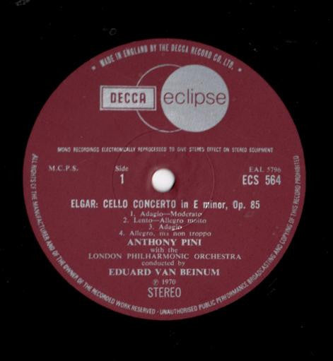 Sir Edward Elgar, Anthony Pini, London Philharmonic Orchestra, Eduard van Beinum : Cello Concerto  / Cockaigne Overture / Wand Of Youth (LP, Comp)