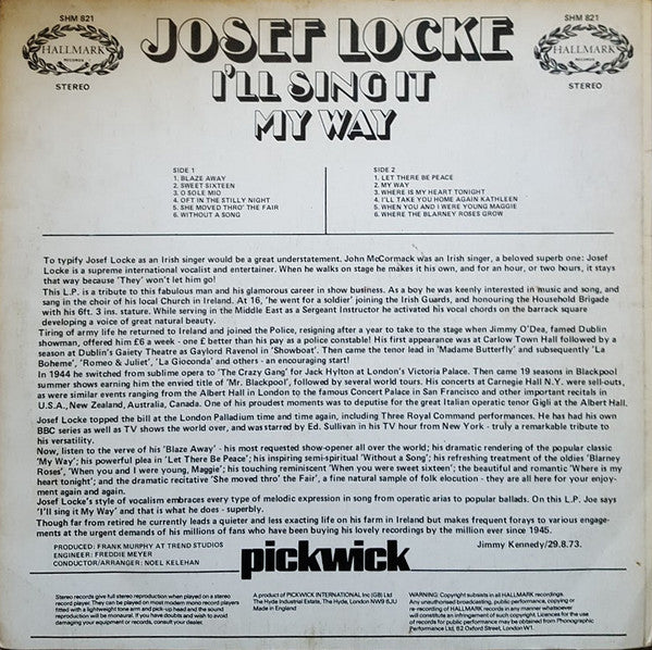 Josef Locke : I'll Sing It My Way (LP)
