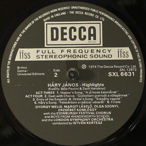 Zoltán Kodály, István Kertész : Hary Janos Highlights (LP)