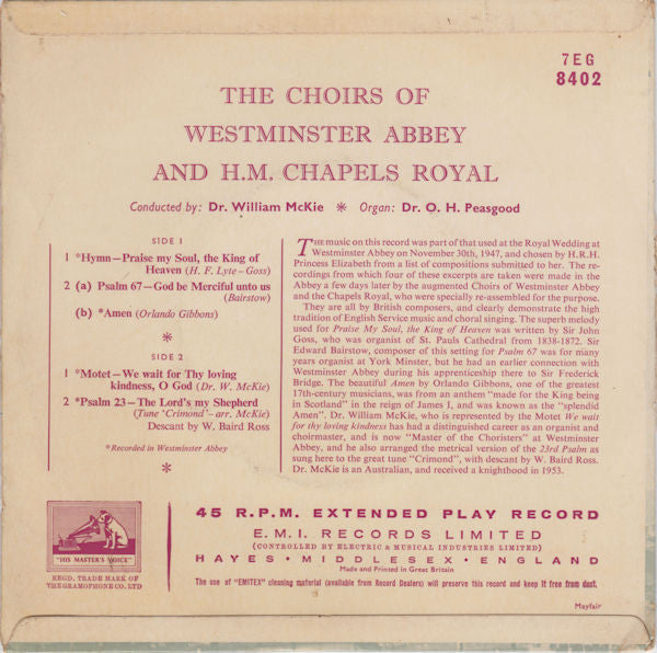 The Choir Of Westminster Abbey And Children Of H.M. Chapels Royal : Praise My Soul The King Of Heaven (7", EP)
