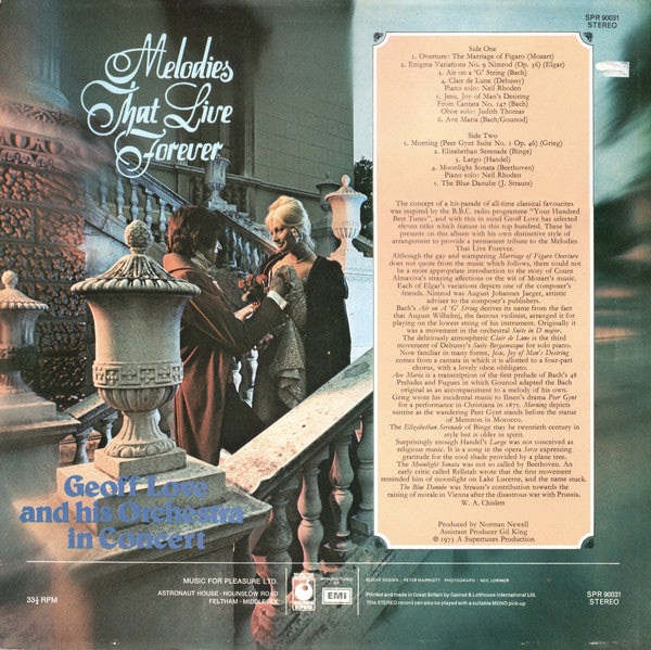 Geoff Love & His Orchestra : Melodies That Live Forever (LP, Comp)