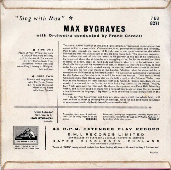Max Bygraves : Sing With Max (7", EP)