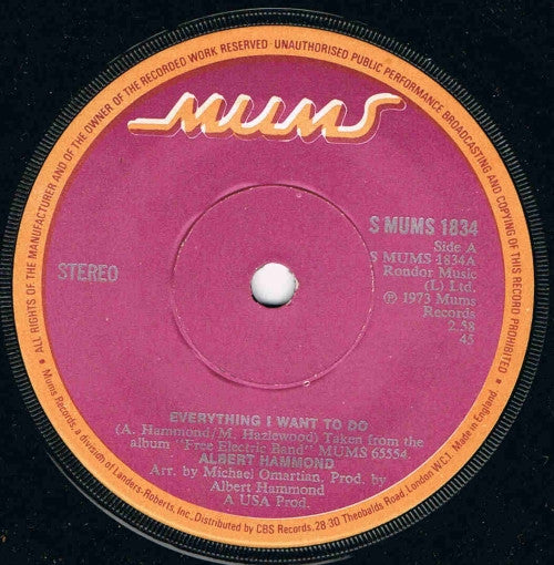 Albert Hammond : Everything I Want To Do (7")