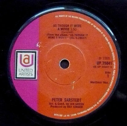 Peter Sarstedt : As Though It Were A Movie (7", Single, Sol)