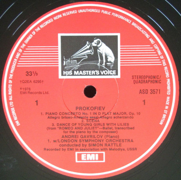Andrei Gavrilov, London Symphony Orchestra, Sir Simon Rattle - Sergei Prokofiev, Maurice Ravel : Piano Concerto No. 1, Concerto For The Left Hand (LP, Album, Quad, Ori)