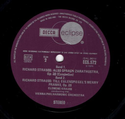 Richard Strauss, Wiener Philharmoniker, Clemens Krauss : Also Sprach Zarathustra / Till Eulenspiegel (LP, Comp, RM)