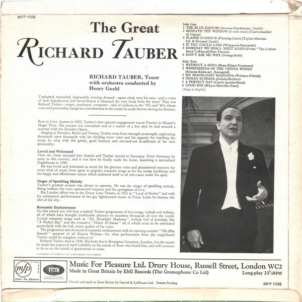 Richard Tauber : The Great Richard Tauber (LP, Comp, Mono)
