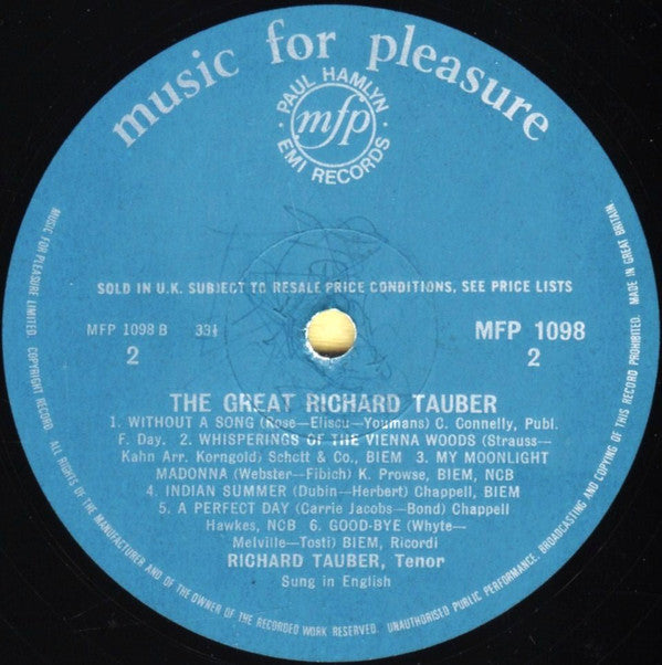 Richard Tauber : The Great Richard Tauber (LP, Comp, Mono)