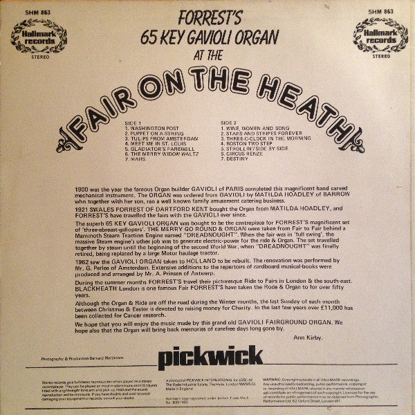 No Artist : Forrest's 65 Key Gavioli Organ At The Fair On The Heath (LP, Album)