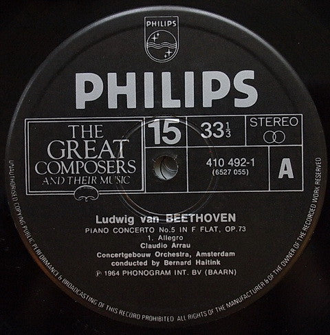 Ludwig Van Beethoven : Piano Concerto No. 5, Opus 73 "Emperor" (LP)