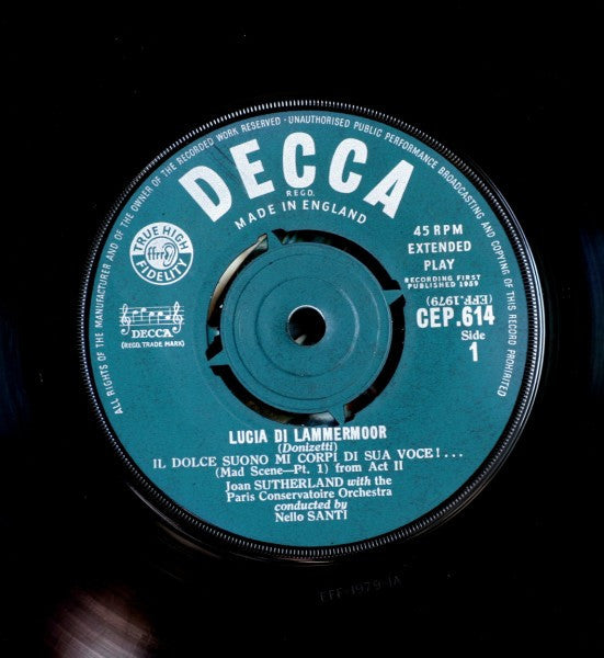 Gaetano Donizetti, Joan Sutherland, Nello Santi, Orchestre De La Société Des Concerts Du Conservatoire : Lucia Di Lammermoor (Mad Scene) (7", EP)