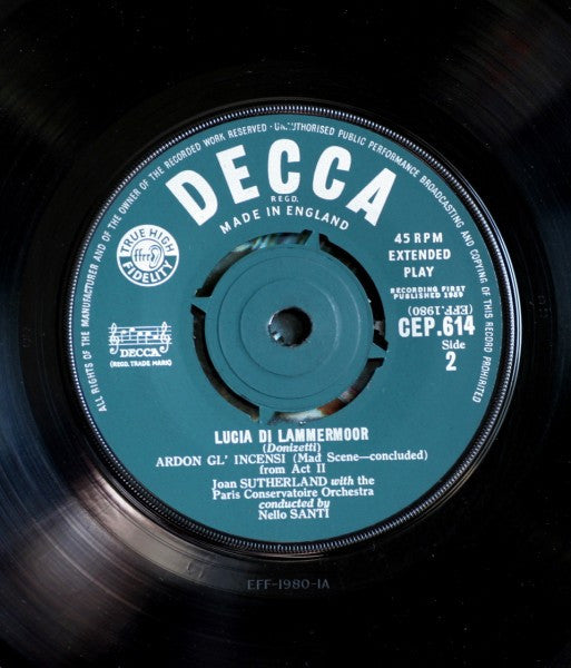 Gaetano Donizetti, Joan Sutherland, Nello Santi, Orchestre De La Société Des Concerts Du Conservatoire : Lucia Di Lammermoor (Mad Scene) (7", EP)