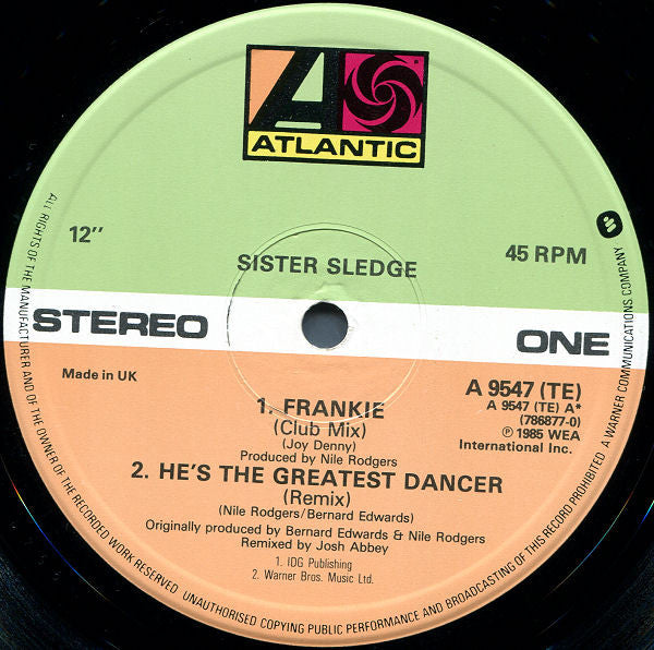 Sister Sledge : Frankie (Club Mix + Dub Mix) (12", Single)