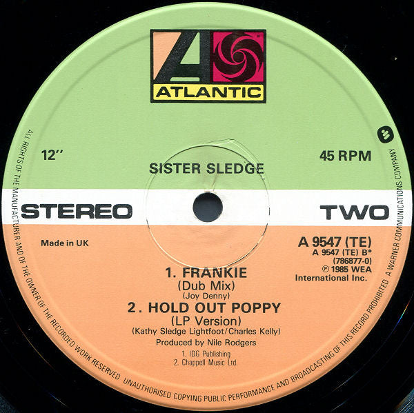 Sister Sledge : Frankie (Club Mix + Dub Mix) (12", Single)