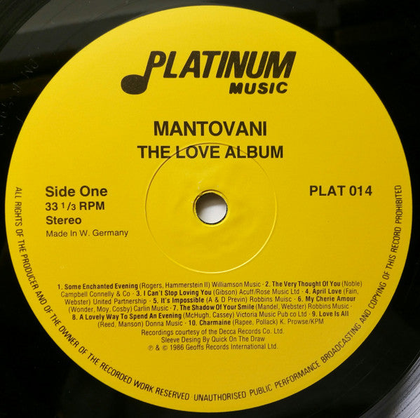 Mantovani : The Love Album (LP, Comp)
