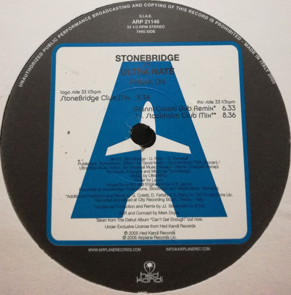 StoneBridge vs. Ultra Naté : Freak On (12")