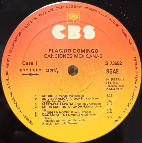 Placido Domingo : Canciones Mexicanas (LP, Album)