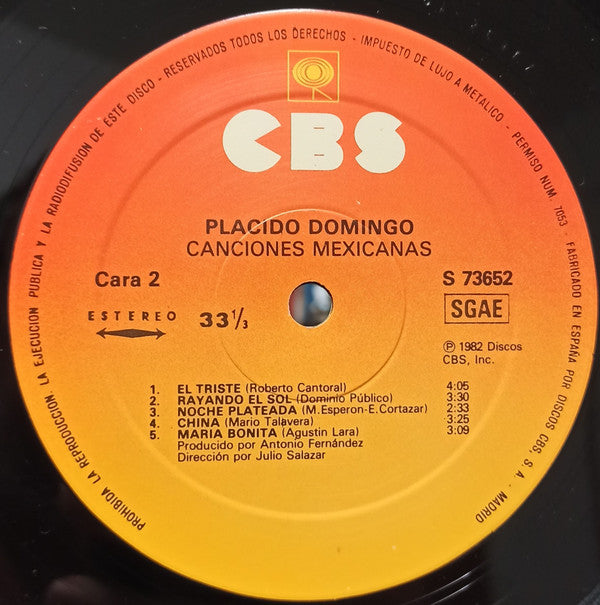 Placido Domingo : Canciones Mexicanas (LP, Album)